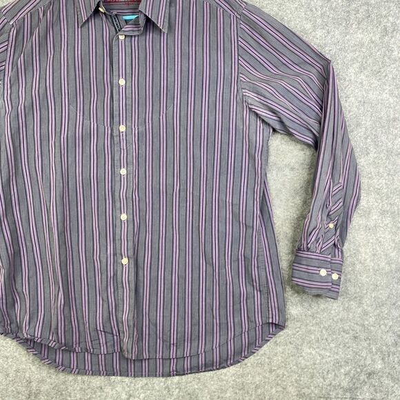 Robert Graham Shirt Mens Large Gray Purple Striped Long Sleeve Flip Cuff - Picture 3 of 10
